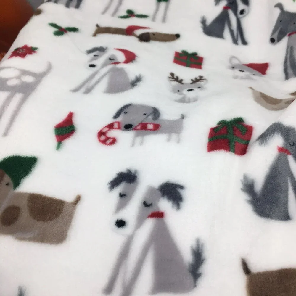 Cynthia Rowley Christmas Dogs Throw Blanket Santa Hat Reindeer Antler Candy Cane